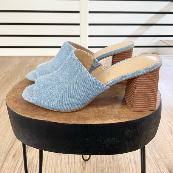 NWT 6.5 9 9.5 10 NINE WEST light blue Jean black heel open toe sandals - Picture 8 of 10